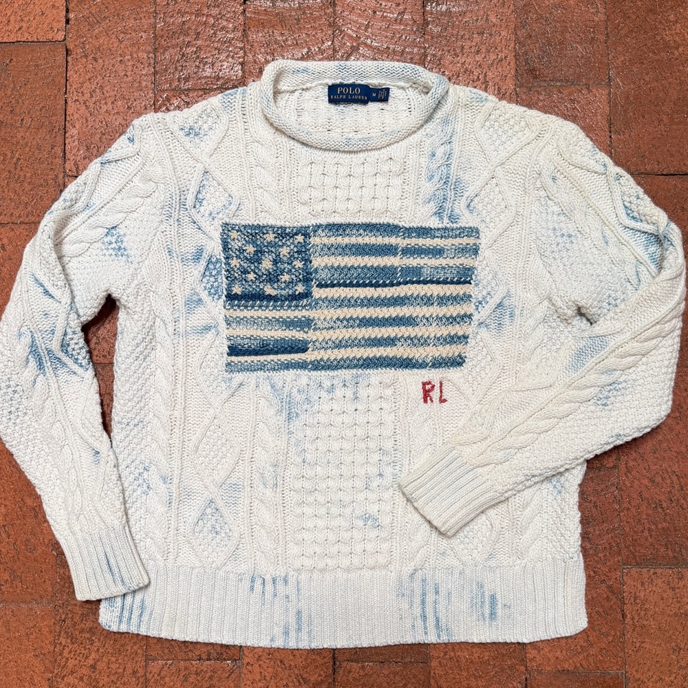 Polo Ralph Lauren Women's Flag Sweater in Cream and Blue